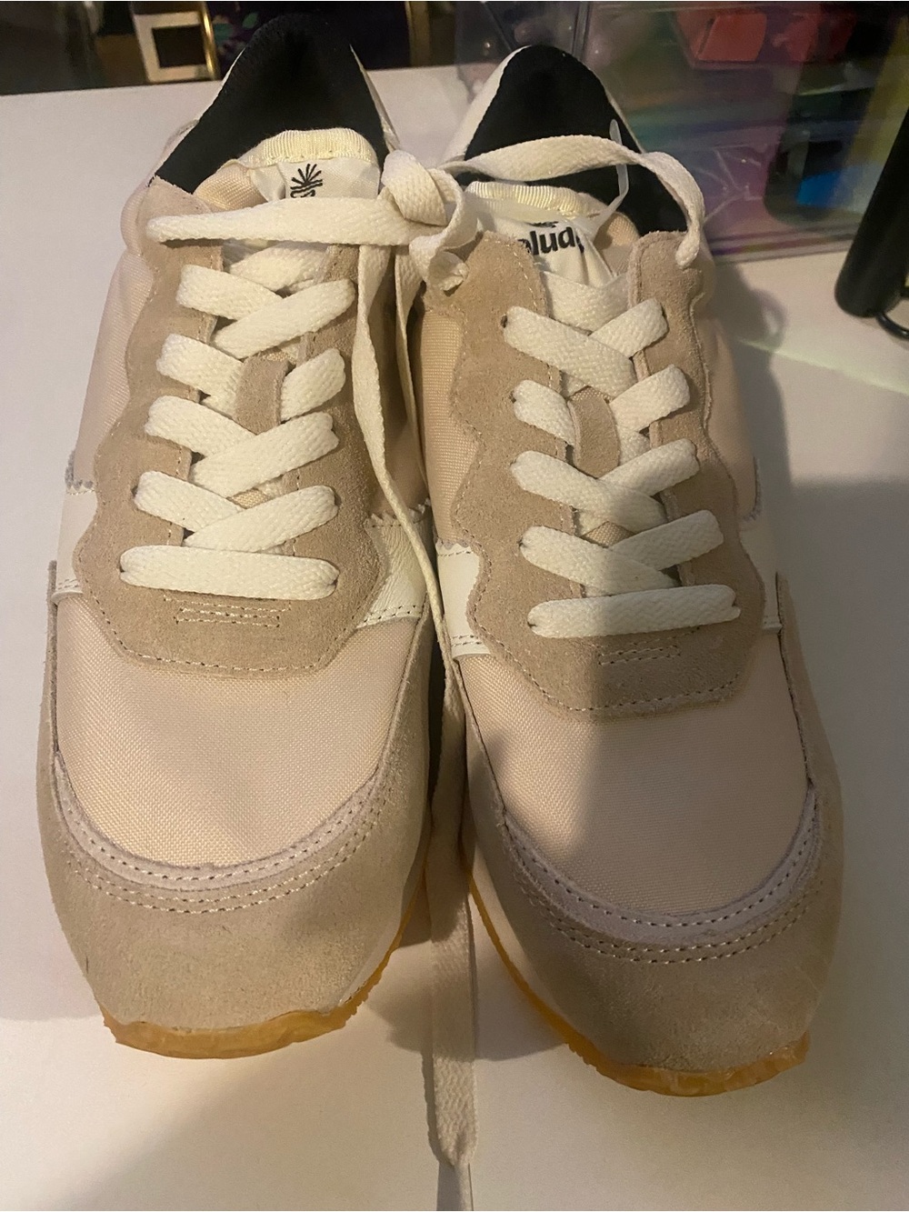 Neutral Beige Women's Suede-Trim Lace-Up Sneakers